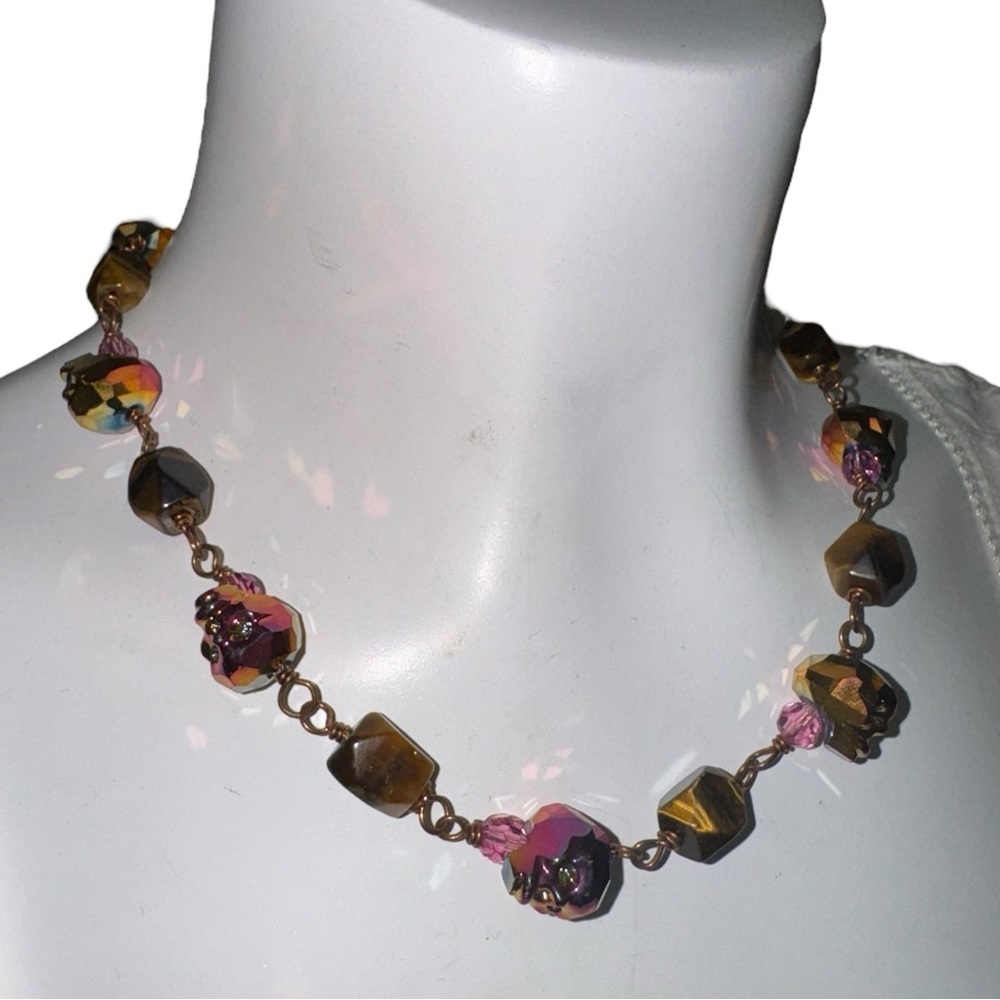 Tigers Eye Swarovski Crystal Skulls Necklace